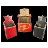 SET OF 3 PAINT DECORATED WOODEN WALL HANGING BOXES