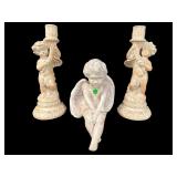 3 PC CHALKWARE FIGURAL CHERUB SHELF SET