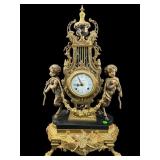LARGE BRONZE CHERUB FRENCH MANTLE CLOCK