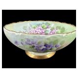 ANTIQUE MZ AUSTRIA HAND PAINTED FLORAL FOOTED BOWL