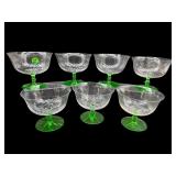 SET OF 7 TIFFIN SPIRAL URANIUM STEM SHERBERT BOWLS