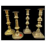 LOT OF 4 BRASS ANTIQUE CANDLESTICKS