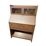 MISSION OAK SLANT FRONT DESK WITH BOOKCASE TOP