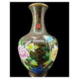 LARGE CLOISONNE BROWN AND GREEN VASE