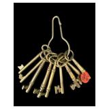 9 BRASS SKELETON KEYS ON RING