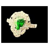 PLATINUM TSAVORITE GARNET & DIAMOND RING