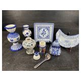 8 PC LOT OF BLUE AND WHITE PORCELAIN