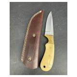 BONE AND BRASS HANDLE FIXED BLADE KNIFE