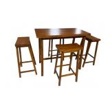 MAHOGANY FINISH HIGH TOP TABLE & 4 STOOLS