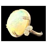 925 STERLING 18K GOLD OVERLAY OPAL & DIAMOND RING
