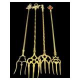 4 PC LOT HAND FORGED BRASS TOASTING FORKS