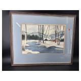 SIGNED K.HIGGINS WATERCOLOR SNOW SCENE