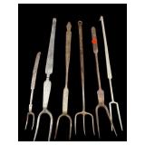 6 PC LOT HAND FORGED ANTIQUE ROASTING FORKS