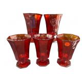 SET OF 5 INDEPENDENCE AMBERINA OCTAGONAL ICE TEA