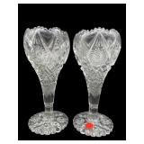 PR OF TALL PRESSED GLASS FOOTED VASES