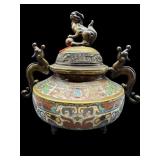 JAPANESE CHAMPLEVE ENAMELED 2 HANDLE COVERED