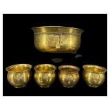 5 PC SET OF DECORATIVE HAMMERED BRASS PLANTERS