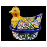HAND PAINTED MEXICO POTTERY HEN ON NEST