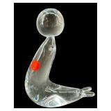SIGNED FOLKE WALVING CRYSTAL SEA LION SCULPTURE