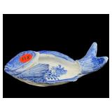 ANTIQUE BLUE AND WHITE FISH SHAPED PORCELAIN DISH