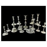 LARGE LOT OF EARLY PEWTER CANDLESTICKS