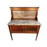 MAHOGANY INLAID MARBLE TOP ENGLISH WASHSTAND