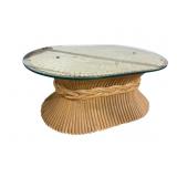 GLASS TOP MODERN DESIGN REEDED COFFEE TABLE