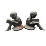 PR OF CAST IRON BOY & GIRL READING BOOKENDS