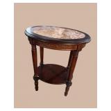 CHERRY MARBLE TOP OVAL TABLE