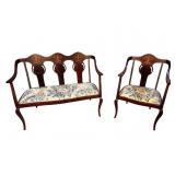 2 PC MAHOGANY MOTHER OF PEARL INLAID PARLOR SET
