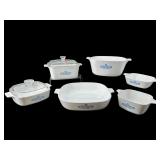 6 PCS CORNINGWARE CORNFLOWER CASSEROLE DISHES