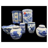7 PC LOT BLUE AND WHITE PORCELAIN LOT