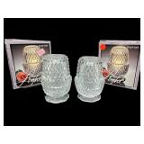 2 INDIANA GLASS DIAMOND POINT CLEAR FAIRY LAMPS