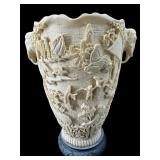 LARGE MID CENTURY ORIENTAL CARVED VASE WITH