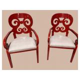 2 LACQUER PAINT DECORATED OPEN ARM CHAIRS