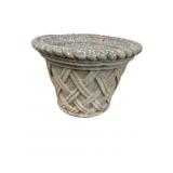 LARGE ROUND CONCRETE BASKET WEAVE PLANTER