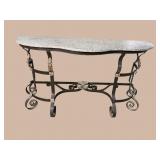 LARGE IRON ORNATE MARBLE TOP CONSOLE TABLE