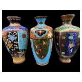 3 PC CLOISONNE BUD VASES