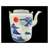 ORIENTAL PORCELAIN BLUE AND WHITE TEAPOT WITH LID