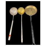 3 PIECE LOT BRASS  LARGE FORGED IRON LADLEï¿½s PAN
