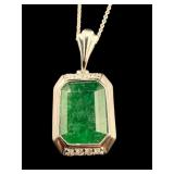 PLATINUM NATURAL EMERALD & DIAMOND PENDANT WITH