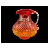 PILGRIM GLASS AMBERINA DIAMOND OPTIC PITCHER