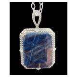STERLING 925 LARGE BLUE SAPPHIRE & DIAMOND