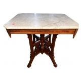 VICTORIAN WALNUT MARBLE TOP TABLE AS IS