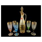 6 PC SET MCM GOLD TRIM DECANTER AND 5 GLASSES