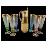 SET OF 7 MCM GOLD RIM DRINK SET