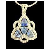 STERLING 925 TANZANITE & DIAMOND PENDANT WITH