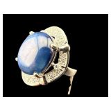 14K CUSTOM BLUE STAR SAPPHIRE & DIAMOND RING