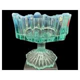 FENTON BLUE FRENCH OPALESCENT PANELED COMPOTE