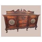 SOLID MAHOGANY HEAVY CARVED BRONZE ADORNED